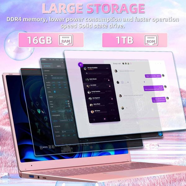 15.6" HD Student Laptop Computer Office 2024 Windows 11 Pro 16G DDR4 RAM 1TB SSD Large FHD IPS Screen Business Laptop Computer Intel Celeron N5095 Backlit KB pink - Image 8