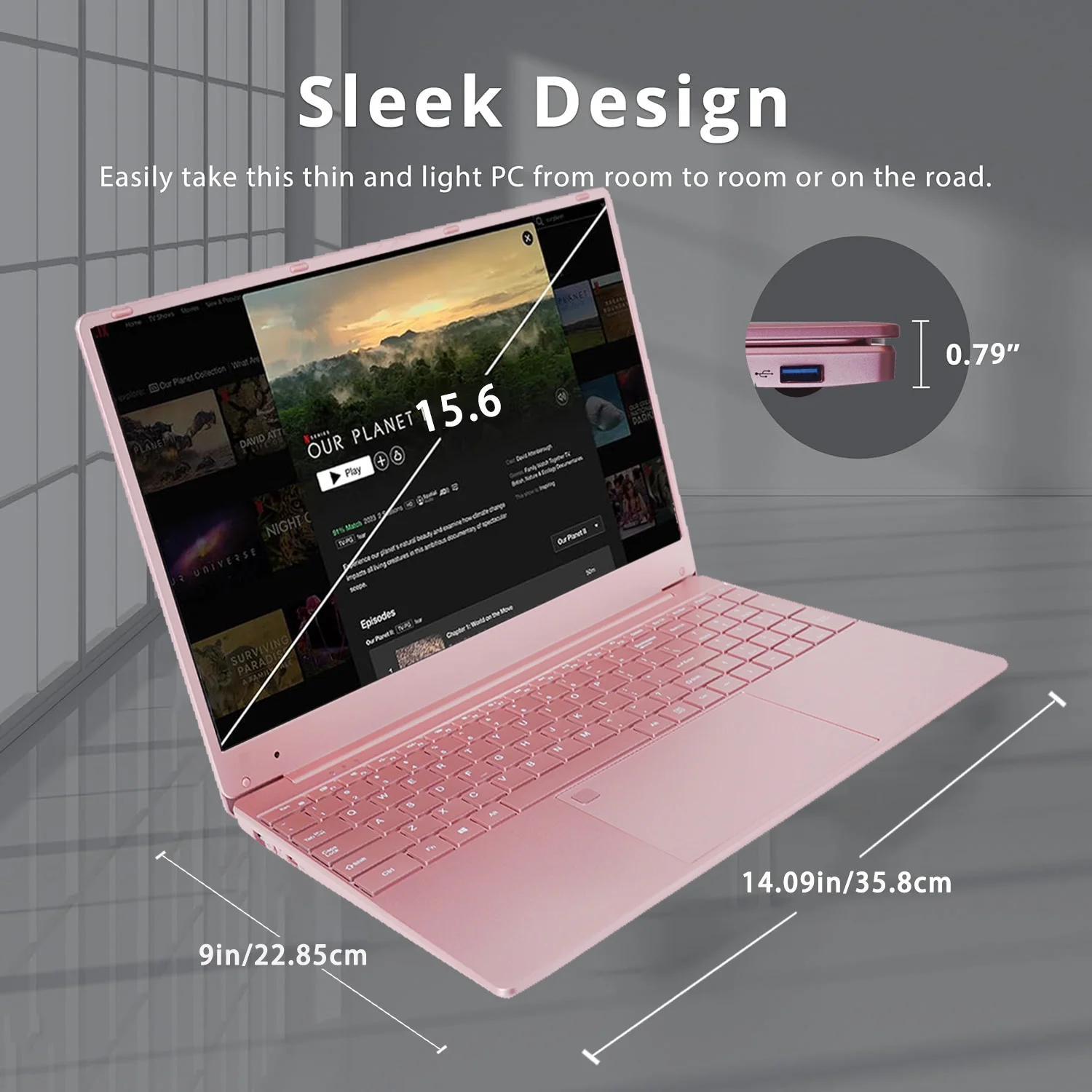 15.6 Pink Laptop, Windows 11 Pro, Office 2024 Intel Celeron ADL-N5095, 16GB RAM, 512GB SSD, Ultra-Thin and Lightweight student Notebook PC Computer for Work, Backlit Keyboard, WiFi 5, BT 5.0 - Image 6