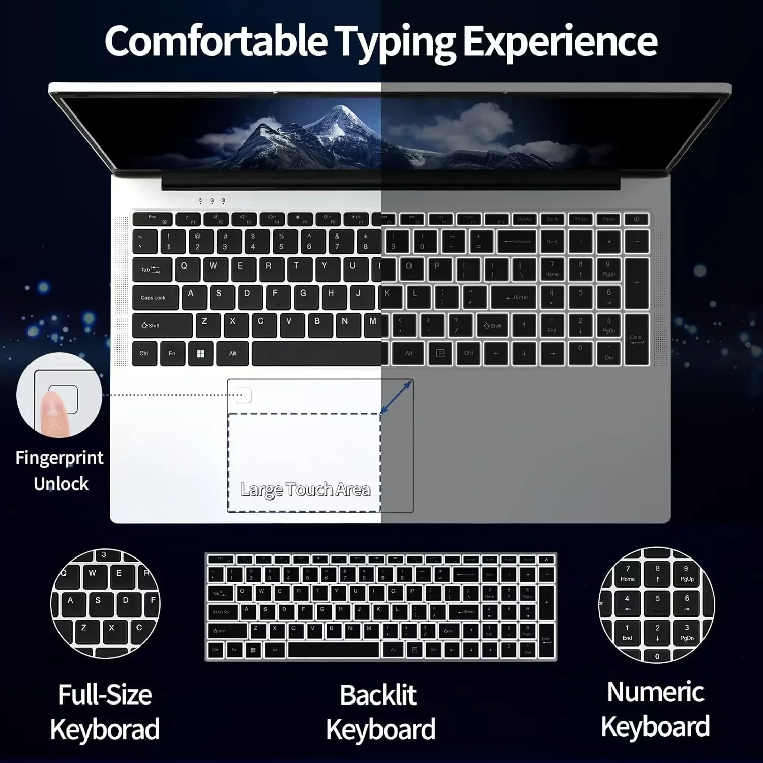 17.3" Business Laptop Windows 11 Pro Office 2024 Conference camera Type-C interface Backlit Keyboard Intel N5095 16GB RAM 1TB SSD Support Fingerprint BT 5.0 - Image 8