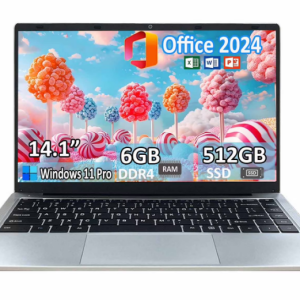 14.1" Student Laptop Computer Windows 11 Pro Office 2024 Privacy camera 6GB RAM 512GB SSD 2.6 GHz WiFi5 BT 4.2 Lightweight Business Laptop Computer