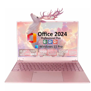 15.6" Business Laptop Computer Office 2024 Student Laptop Computer Windows 11 Pro 16GB RAM 512GB SSD 2.9 GHz Intel Celeron N5095 Backlit Keyboard WiFi 5 BT 5.0 conference camera