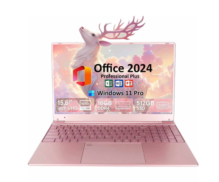 15.6" Business Laptop Computer Office 2024 Student Laptop Computer Windows 11 Pro 16GB RAM 512GB SSD 2.9 GHz Intel Celeron N5095 Backlit Keyboard WiFi 5 BT 5.0 conference camera