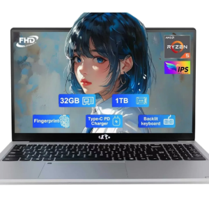 15.6" FHD Business Laptop, AMD Ryzen 5 3500U, 32GB RAM 1TB SSD, USB-C 65W Fast Charging, Fingerprint Login, Backlit Keyboard, Win 11 —True Mate for Work & Study, 2-Year Warranty, Slim Light