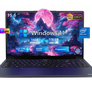 15.6" Business Laptop Computer Quad-Core Intel Celeron N100 Processors Windows 11 Up to 3.4GHz Type-C 65W PD Fast Charger 16GB RAM 1TB SSD 2 Years Warranty (Blue)
