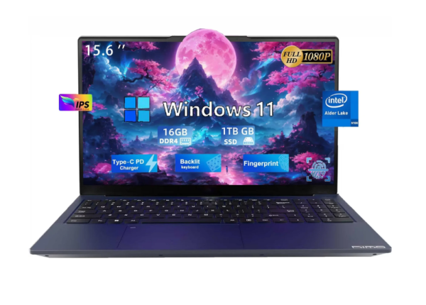 15.6" Business Laptop Computer Quad-Core Intel Celeron N100 Processors Windows 11 Up to 3.4GHz Type-C 65W PD Fast Charger 16GB RAM 1TB SSD 2 Years Warranty (Blue)