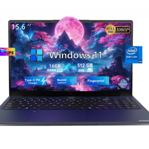 15.6" Business Laptop Computer Quad-Core Intel Celeron N100 Processors Windows 11 Up to 3.4GHz Type-C 65W PD Fast Charger 16GB RAM 512GB SSD 2 Years Warranty (Blue)