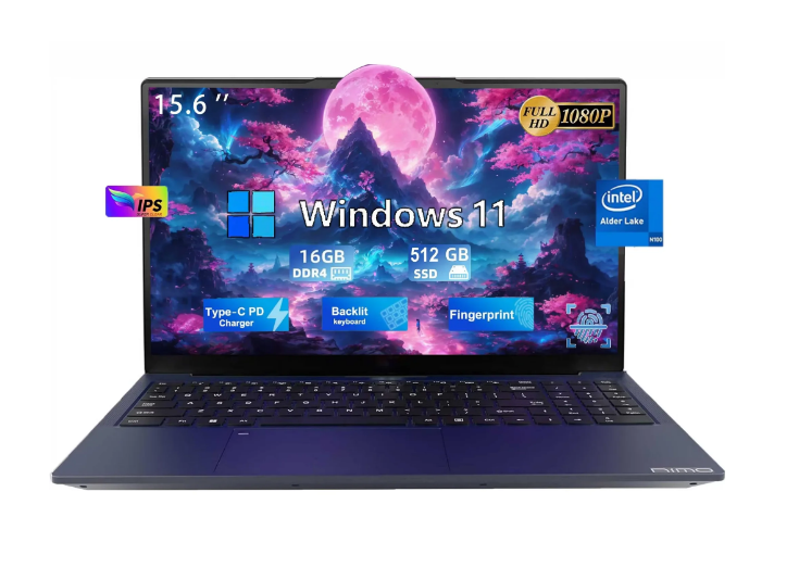 15.6" Business Laptop Computer Quad-Core Intel Celeron N100 Processors Windows 11 Up to 3.4GHz Type-C 65W PD Fast Charger 16GB RAM 512GB SSD 2 Years Warranty (Blue)