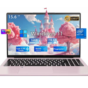 15.6" Business Laptop Computer Quad-Core Intel Celeron N100 Processors Windows 11 Up to 3.4GHz Type-C 65W PD Fast Charger 16GB RAM 1TB SSD 2 Years Warranty (Rose Gold)