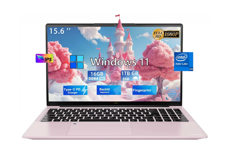 15.6" Business Laptop Computer Quad-Core Intel Celeron N100 Processors Windows 11 Up to 3.4GHz Type-C 65W PD Fast Charger 16GB RAM 1TB SSD 2 Years Warranty (Rose Gold)