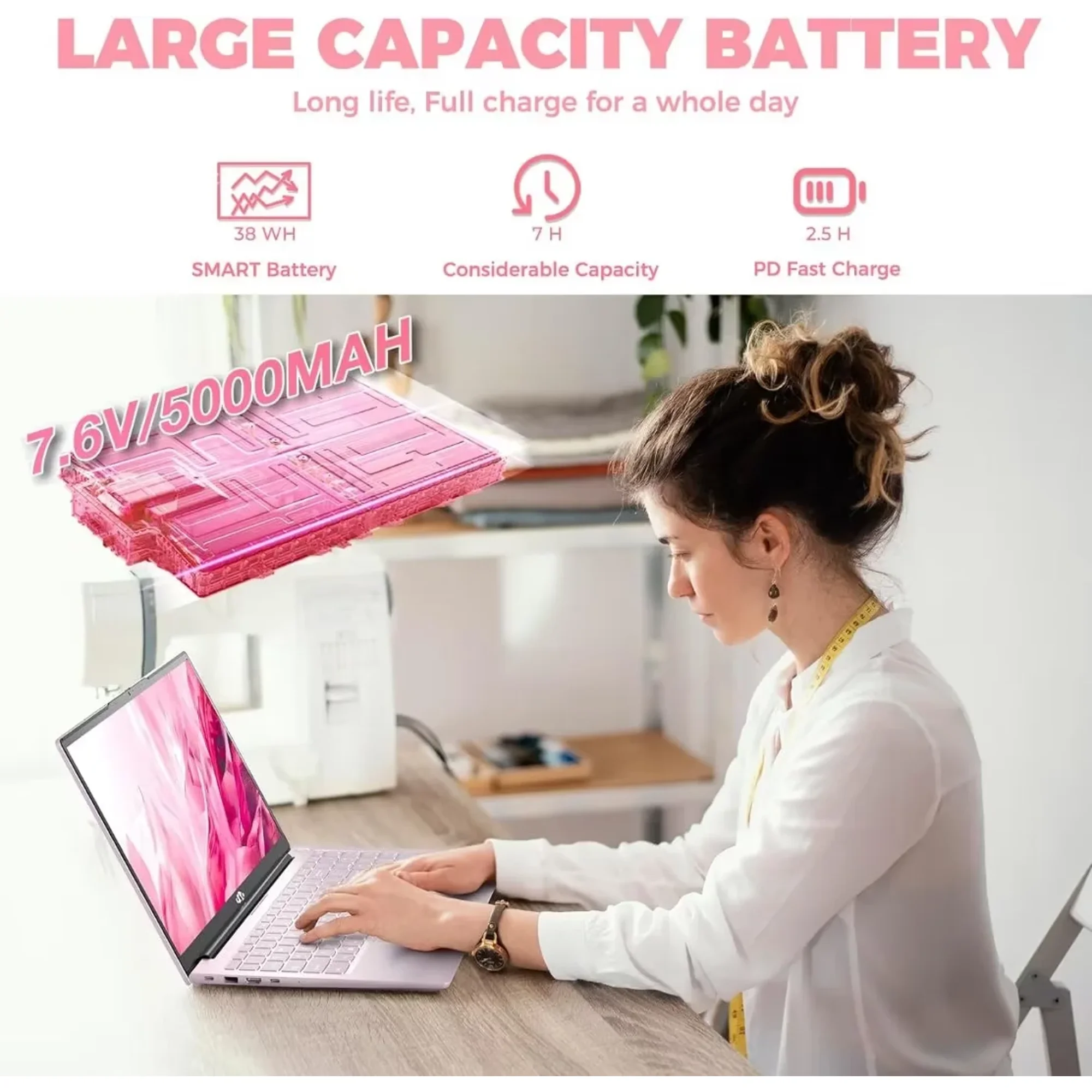 15.6" Business Laptop Computer Quad-Core Intel Celeron N100 Processors Windows 11 Up to 3.4GHz Type-C 65W PD Fast Charger 16GB RAM 1TB SSD 2 Years Warranty (Rose Gold) - Image 6