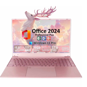 15.6" Business Laptop Computer Office 2024 Student Laptop Computer Windows 11 Pro 16GB RAM 1TB SSD 2.9 GHz Intel Celeron N5095 Backlit Keyboard WiFi 5 BT 5.0 conference camera