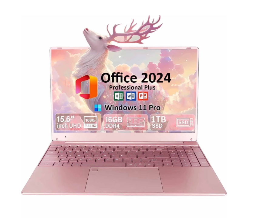 15.6" Business Laptop Computer Office 2024 Student Laptop Computer Windows 11 Pro 16GB RAM 1TB SSD 2.9 GHz Intel Celeron N5095 Backlit Keyboard WiFi 5 BT 5.0 conference camera