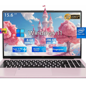 15.6" Business Laptop Computer Quad-Core Intel Celeron N100 Processors Windows 11 Up to 3.4GHz Type-C 65W PD Fast Charger 8GB RAM 256 SSD 2 Years Warranty (Rose Gold)