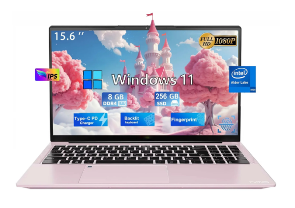 15.6" Business Laptop Computer Quad-Core Intel Celeron N100 Processors Windows 11 Up to 3.4GHz Type-C 65W PD Fast Charger 8GB RAM 256 SSD 2 Years Warranty (Rose Gold)