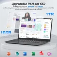 15.6" Student-Laptop, 13th Gen Intel N150,16GB RAM 1TB SSD(Beat to i3-1115G4, Up to 3.6GHz), Backlit Keyboard Fingerprint FHD Computer Wi-Fi 6 BT5.2 65W Type-C - Image 4
