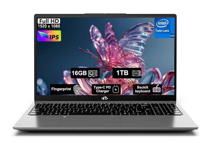 15.6" Student-Laptop, 13th Gen Intel N150,16GB RAM 1TB SSD(Beat to i3-1115G4, Up to 3.6GHz), Backlit Keyboard Fingerprint FHD Computer Wi-Fi 6 BT5.2 65W Type-C