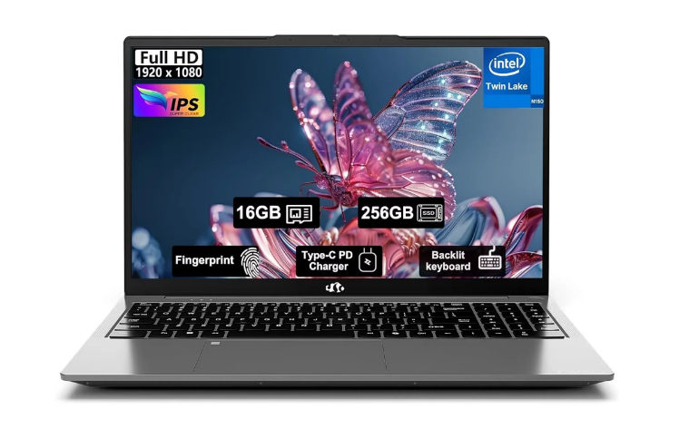 15.6" Student-Laptop, 13th Gen Intel N150,16GB RAM 256GB SSD(Beat to i3-1115G4, Up to 3.6GHz), Backlit Keyboard Fingerprint FHD Computer Wi-Fi 6 BT5.2 65W Type-C
