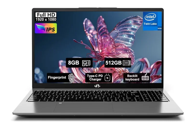 15.6" Student-Laptop, 13th Gen Intel N150,8GB RAM 512GB SSD(Beat to i3-1115G4, Up to 3.6GHz), Backlit Keyboard Fingerprint FHD Computer Wi-Fi 6 BT5.2 65W Type-C