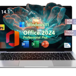 14.1" Portable Laptop Office 2024 2-2.5 GHz Intel Celeron N3060 CPU DDR4 6GB RAM 192GB Storage FHD IPS Display MicroSD Windows 11 Pro