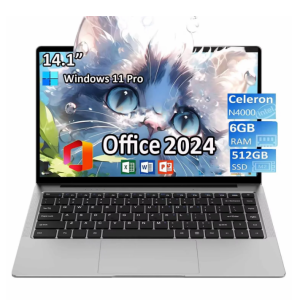 14.1" Windows 11 Pro Laptops Computer Office 2024 6GB RAM 512GB SSD 2.6 GHz Business Computer for Work WiFi5 BT 4.2
