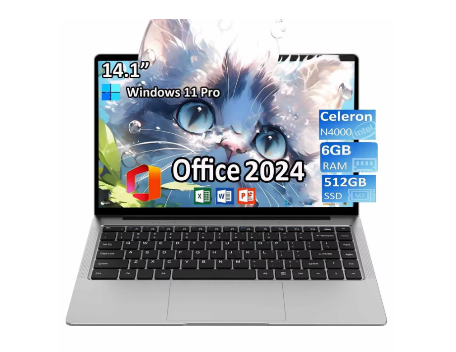 14.1" Windows 11 Pro Laptops Computer Office 2024 6GB RAM 512GB SSD 2.6 GHz Business Computer for Work WiFi5 BT 4.2