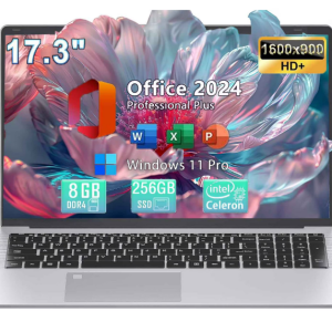 17.3" Business Laptop Computer Office 2024 Webcam Windows 11 Pro Intel Quad-Core N5095 8GB RAM 256GB SSD Backlit Keyboard Wi-Fi Fingerprint Type-C -Silver