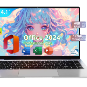 14.1" Windows 11 Pro Laptop Office 2024 6GB RAM 192GB Storage IPS FHD Display 2-2.5 GHz Intel Celeron N3060 CPU Business Computer for Work