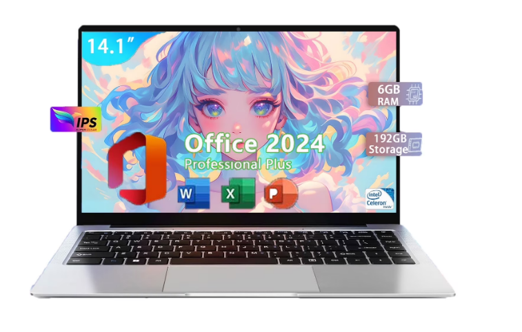 14.1" Windows 11 Pro Laptop Office 2024 6GB RAM 192GB Storage IPS FHD Display 2-2.5 GHz Intel Celeron N3060 CPU Business Computer for Work