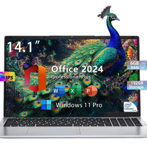14.1" Portable Business Laptop- Office 2024 Windows 11 Pro FHD IPS Display Intel Celeron N3060 CPU 2-2.5 GHz 6GB RAM 192GB Storage Silver