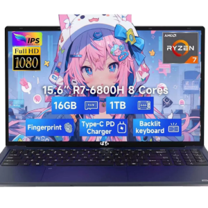 15.6" IPS FHD-Gaming-Laptop 8 Cores AMD Ryzen 7 6800H 16GB DDR5 RAM 1TB SSD (Beat Intel i7-12700H Up to 4.7GHz) AMD Radeon 680M GPU-Computer with 100W Type-C Backlit Keyboard Fingerprint