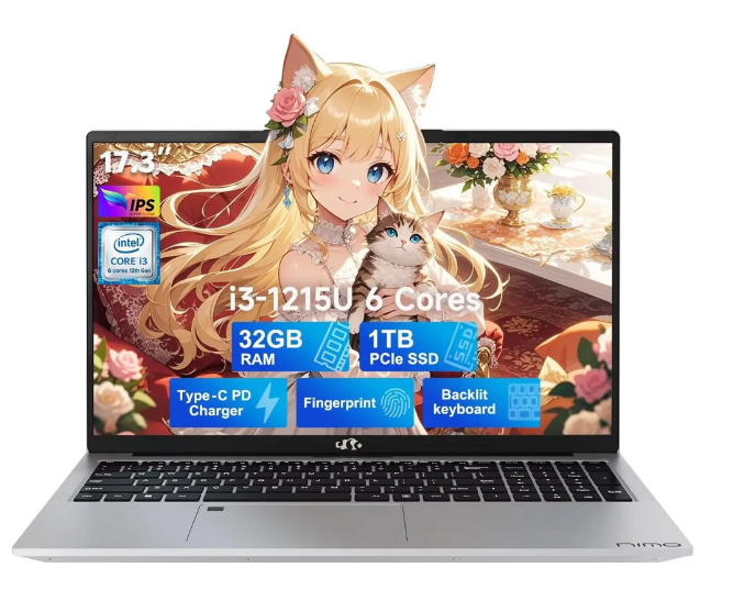 17.3" IPS FHD-Business-Laptop Intel 6 Core i3-1215U 32GB RAM 1TB SSD (Beat i5-1135G7 Up to 4.4GHz) Computer with 65W Type C Fingerprint Backlit Keyboard Wi-Fi 6 Numpad Win 11