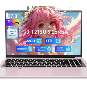 17.3" IPS FHD-Business-Laptop Intel 6 Core i3-1215U 32GB RAM 1TB SSD (Beat i5-1135G7 Up to 4.4GHz) Computer with 65W Type C Fingerprint Backlit Keyboard Wi-Fi 6 Numpad Win 11