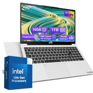 15.6'' FHD IPS High Performance Laptop, 16GB RAM 1TB SSD, Type-C 65W PD Fast Charger, Intel Pentium Quad-Core N100 Processor, Win 11 Fingerprint Backlit Keyboard Wi-Fi 6 Silver