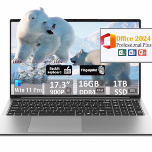 17.3" Ultra-thin Laptop Business Laptop Computer Office 2024 Windows 11 Pro Conference camera 16GB RAM 1TB SSD Intel N5095 Backlit Keyboard Type-C Fingerprint BT 5.0