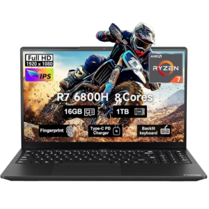 15.6" IPS FHD Gaming Laptop 8 Cores AMD Ryzen 7 6800H(Beat Intel i7-12700H, Up to 4.7GHz) 16GB DDR5 RAM 1TB SSD AMD Radeon 680M GPU-Business Black Laptop 100W Type-C Backlit Keyboard Fingerprint