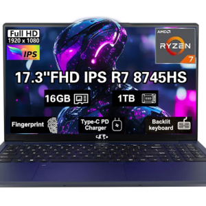 17.3" IPS FHD New Gaming Laptop, AMD Ryzen 7 8745HS 16GB DDR5 RAM 1TB SSD ( up to 4.9GHz) Radeon 780M Graphics Business Computer with 100W Type-C Backlit Keyboard, Fingerprint USB-C 4.0