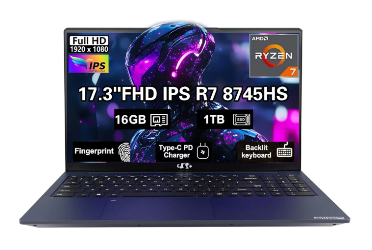 17.3" IPS FHD New Gaming Laptop, AMD Ryzen 7 8745HS 16GB DDR5 RAM 1TB SSD ( up to 4.9GHz) Radeon 780M Graphics Business Computer with 100W Type-C Backlit Keyboard, Fingerprint USB-C 4.0