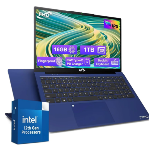 15.6'' FHD IPS High Performance Laptop, 16GB RAM 1TB SSD, Type-C 65W PD Fast Charger, Intel Pentium Quad-Core N100 Processor, Win 11 Fingerprint Backlit Keyboard Wi-Fi 6 Blue