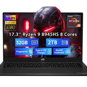 17.3" FHD New Gaming Laptop, AMD Ryzen 9 8945HS 32GB DDR5 RAM 2TB SSD (Up to 5.2GHz) Radeon 780M, PD 100W Type-C AI-Enhanced for Copilot VR Ready, Backlit Keyboard, Fingerprint, 75W Battery