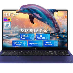 17.3 FHD-Laptop Windows 11 Intel 6-Cores i3-1215U 32GB RAM 2TB SSD (Up to 4.4GHz) 65W Type-C Fingerprint Backlit Keyboard IPS Business Computer Wi-Fi 6