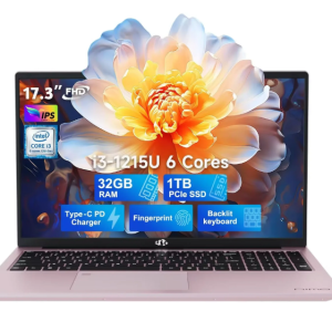 17.3 FHD-Laptop Windows 11 Intel 6-Cores i3-1215U 32GB RAM 2TB SSD (Up to 4.4GHz) 65W Type-C Fingerprint Backlit Keyboard IPS Business Computer Wi-Fi 6