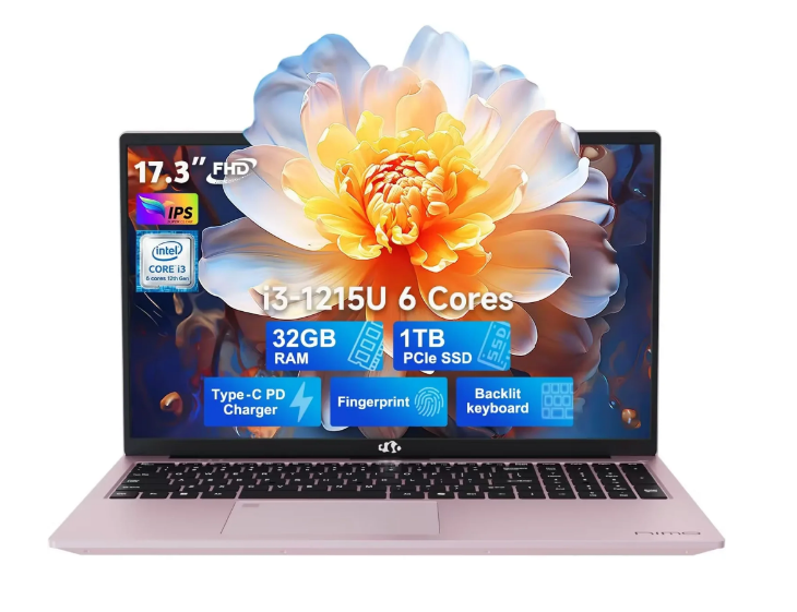 17.3 FHD-Laptop Windows 11 Intel 6-Cores i3-1215U 32GB RAM 2TB SSD (Up to 4.4GHz) 65W Type-C Fingerprint Backlit Keyboard IPS Business Computer Wi-Fi 6