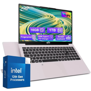 15.6'' FHD IPS High Performance Laptop, 16GB RAM 1TB SSD, Type-C 65W PD Fast Charger, Intel Pentium Quad-Core N100 Processor, Win 11 Fingerprint Backlit Keyboard Wi-Fi 6 RoseGold