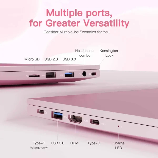 2025 Newest Laptop, 15.6-Inch FHD Display Laptop with Intel Quad Core-12th N100(Up to 3.4GHz), 16GB RAM 1TB ROM Business Laptop Computer, Fingerprint, Type C, Windows 11 Home(pink) - Image 3