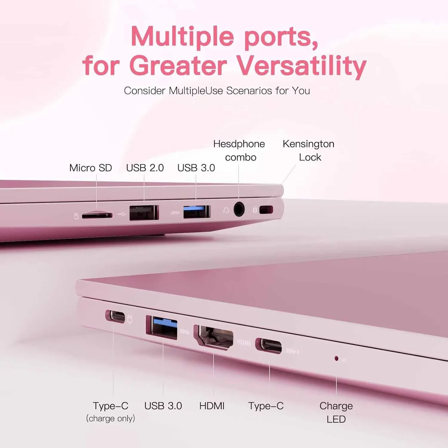 2025 Newest Laptop, 15.6-Inch FHD Display Laptop with Intel Quad Core-12th N100(Up to 3.4GHz), 16GB RAM 1TB ROM Business Laptop Computer, Fingerprint, Type C, Windows 11 Home(pink) - Image 3