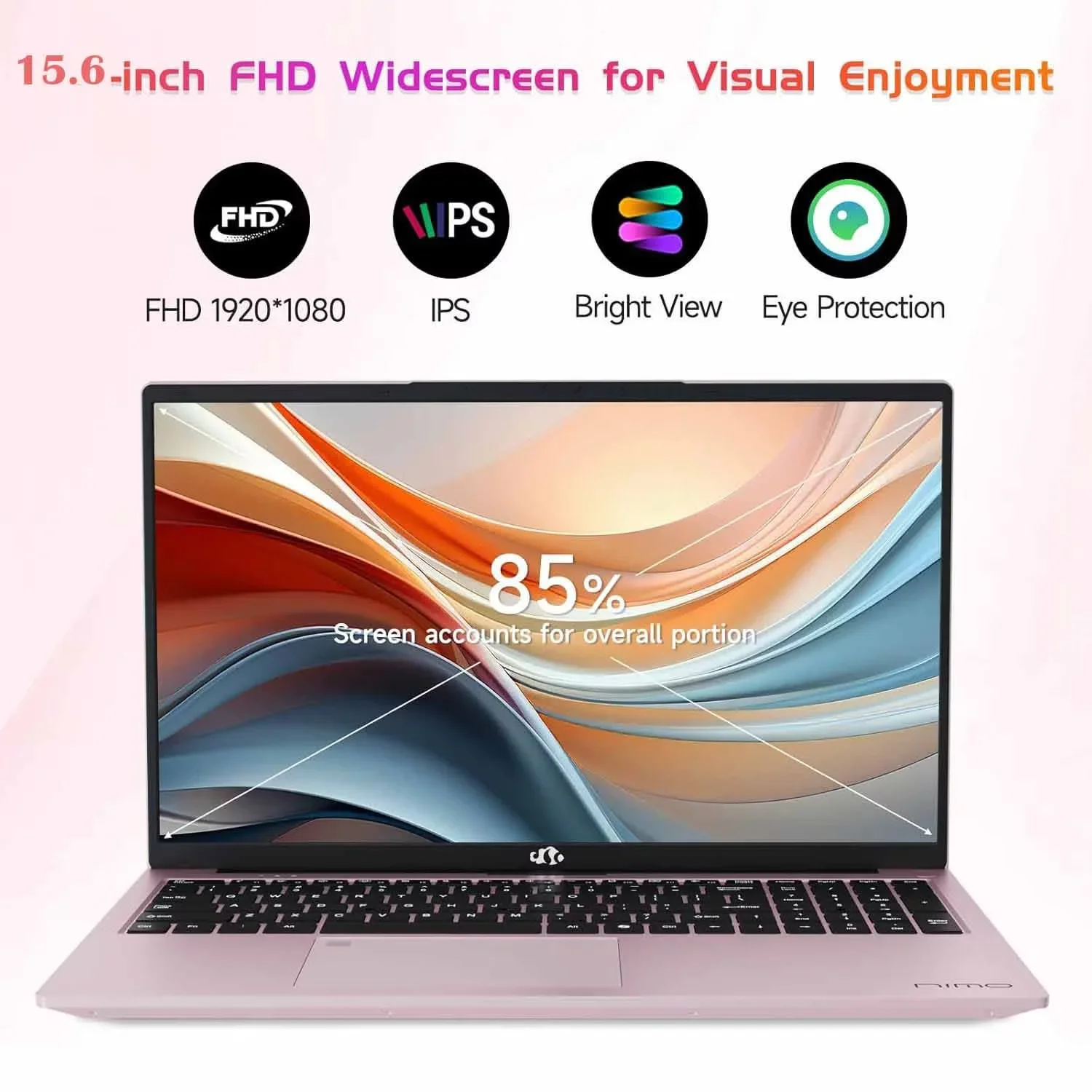 2025 Newest Laptop, 15.6-Inch FHD Display Laptop with Intel Quad Core-12th N100(Up to 3.4GHz), 16GB RAM 1TB ROM Business Laptop Computer, Fingerprint, Type C, Windows 11 Home(pink) - Image 4