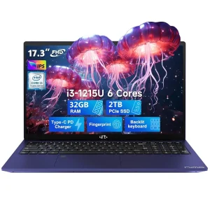 17.3" FHD IPS Business Laptop, 32GB RAM 1TB SSD, 12th Gen Intel Core i3-1215U (6-Cores Up to 4.4GHz Beat i5-1135G7), Type-C 65W PD Fast Charger, Win 11, Fingerprint Backlit Keyboard Wi-Fi 6 Gray